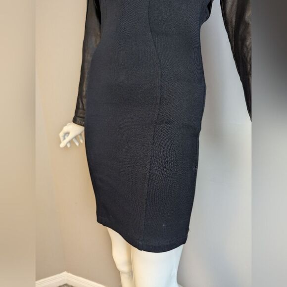 RARE Naked Angels Parasuco Black Bodycon Dress w/ Zip-Off Leather Moto Jacket S/ - Picture 5 of 15